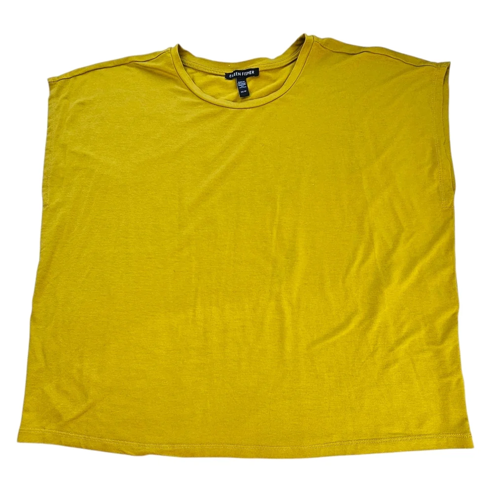 EILEEN FISHER Women’s Chartreuse Tencel Jersey Square Top Size XS - Picture 8 of 9